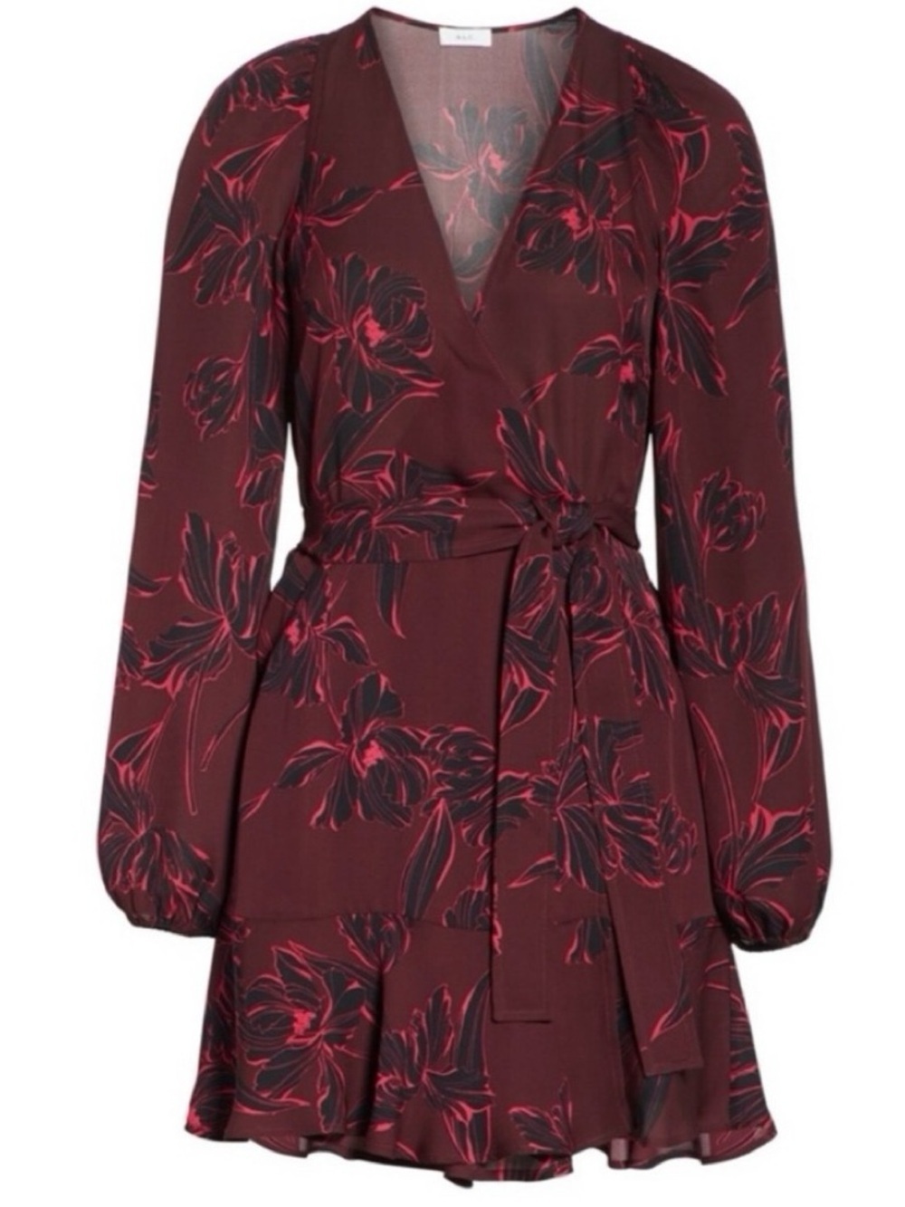 A.L.C. Revolve Embry Silk Floral Wrap Burgundy Mini Dress - Picture 4 of 10